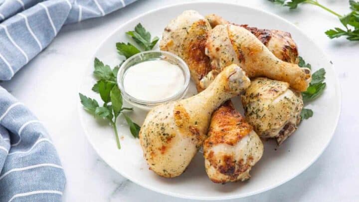 air fryer chicken legs on a plate