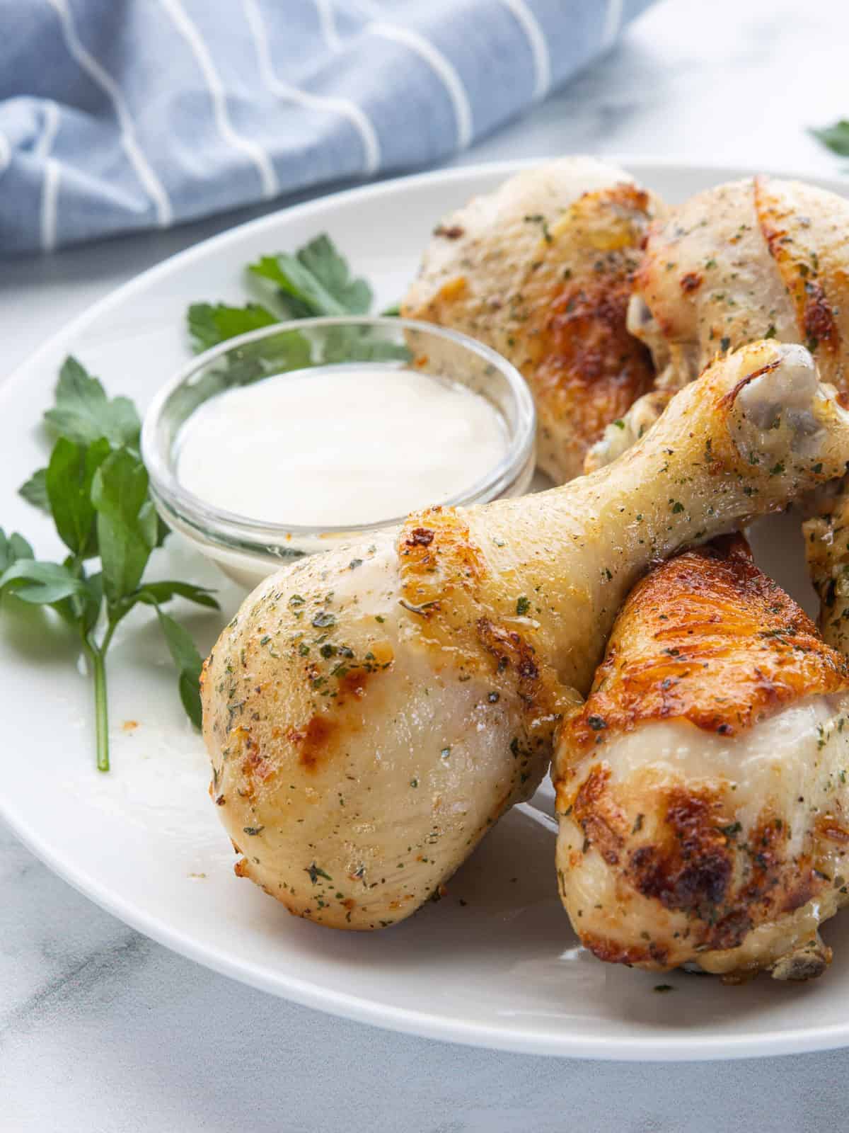 air fryer chicken legs on a plate