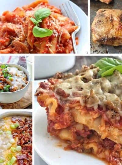 A dish is filled with different types of food on a plate