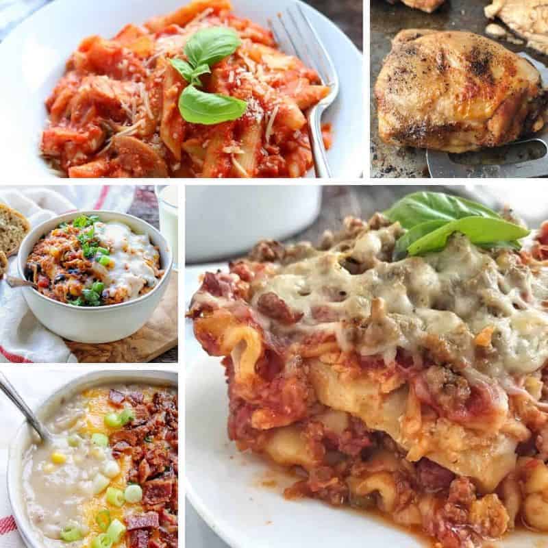 A dish is filled with different types of food on a plate
