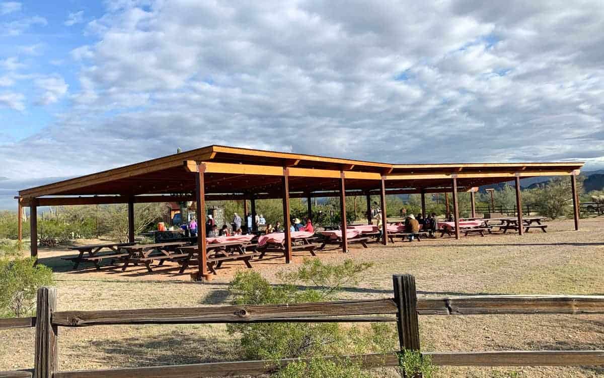 White Stallion Ranch, the Best All-Inclusive Resort in Arizona showing the breakfast site, which ranch members arrived to by a horseback ride.