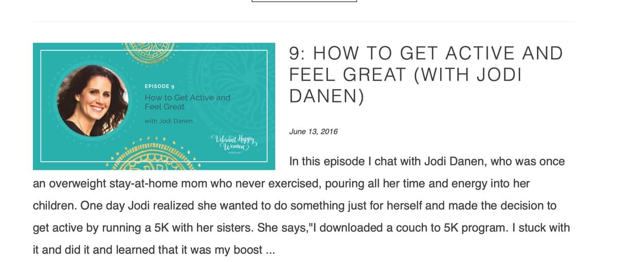 Screen shot of Jodi Danen on the podcast Vibrant Happy Women.