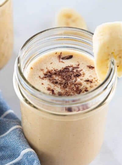 peanut butter powder smoothie in jar