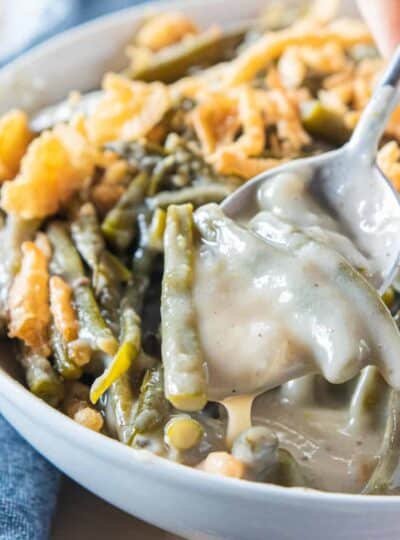 A bowl of creamy green bean casserole