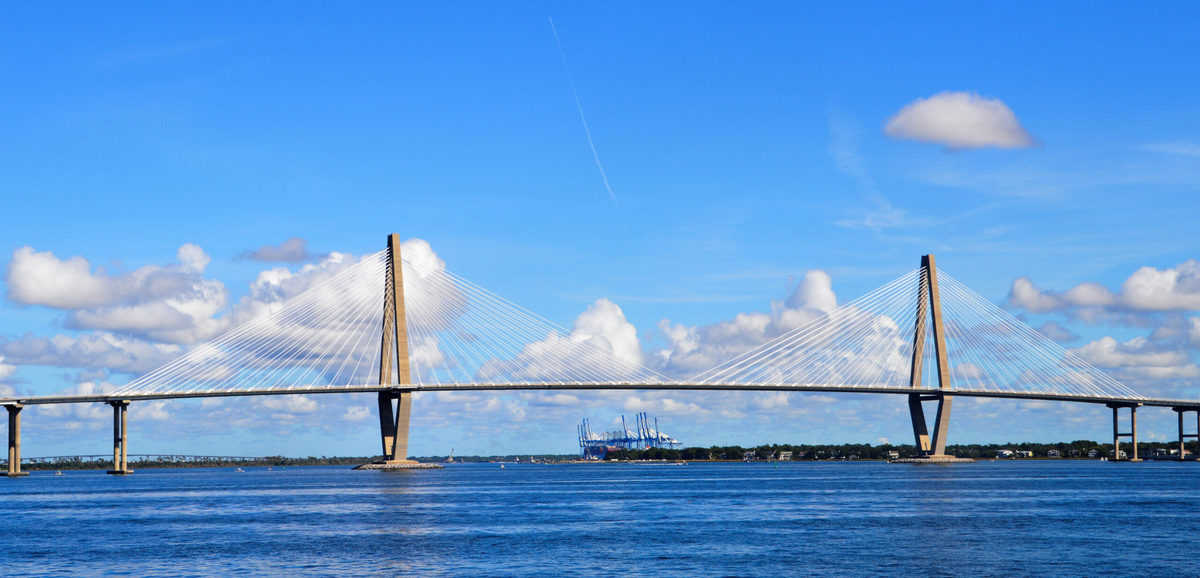 A long bridge over water in Charleston NC.