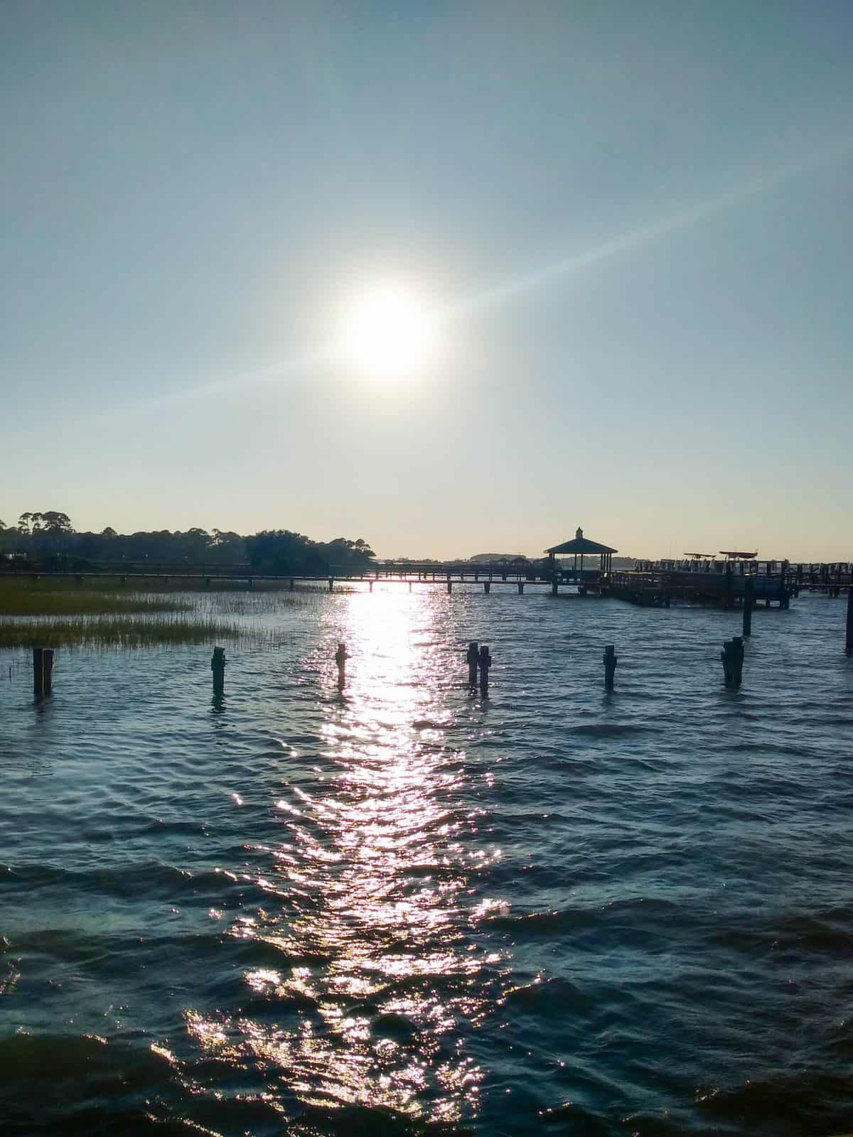 A sunrise over water in Charleston NC.