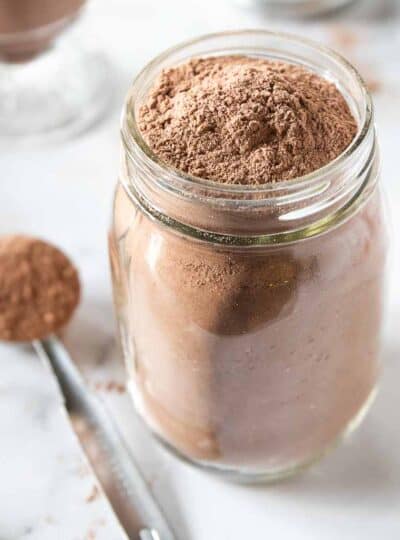 hot chocolate mix in a glass jar