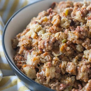 thanksgiving stuffing in a bowl