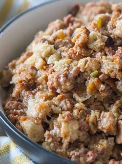 thanksgiving stuffing in a bowl