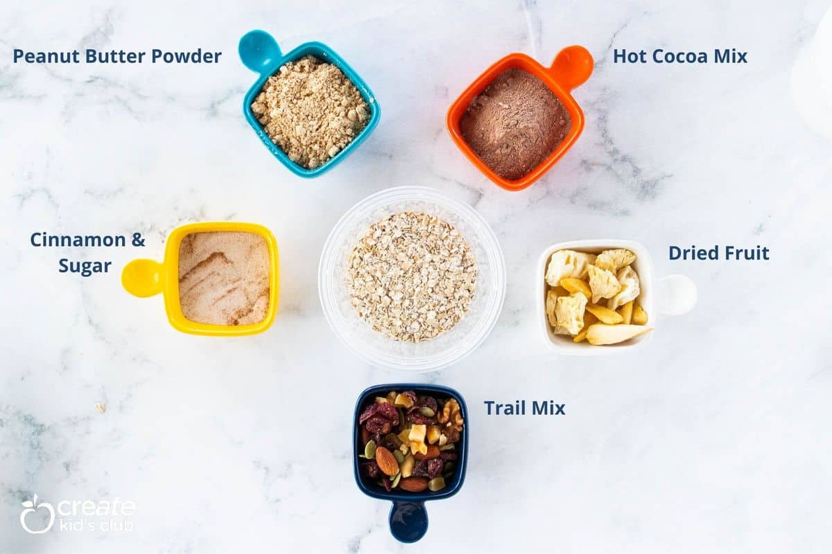 A variety of toppings for homemade instant oatmeal. 