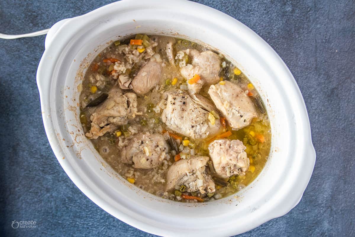 chicken and rice recipe in a slow cooker base