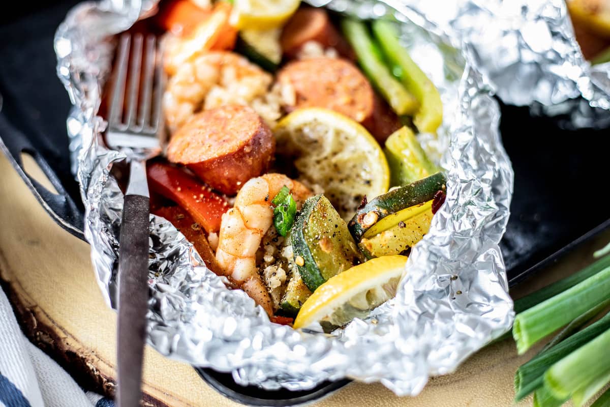 Cajun shrimp and rice foil packs