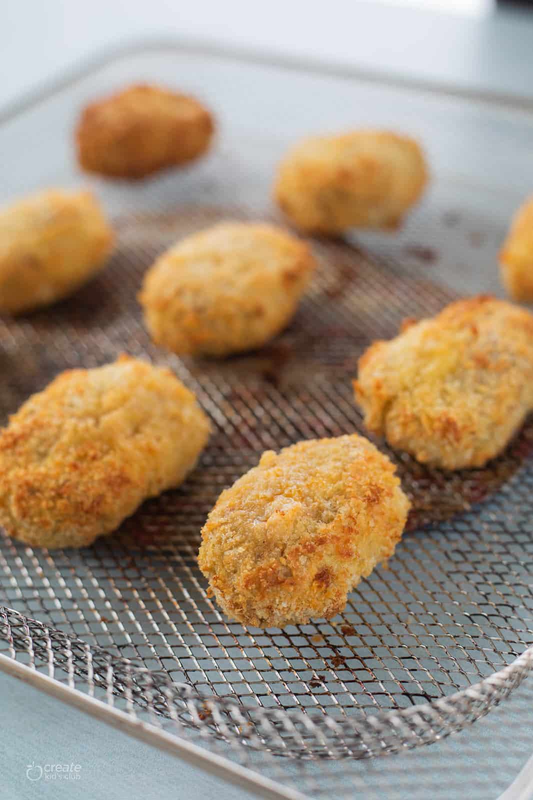 air fried homemade chicken nuggets on a tray