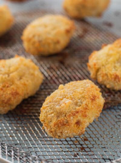 ground turkey nuggets shown after air frying