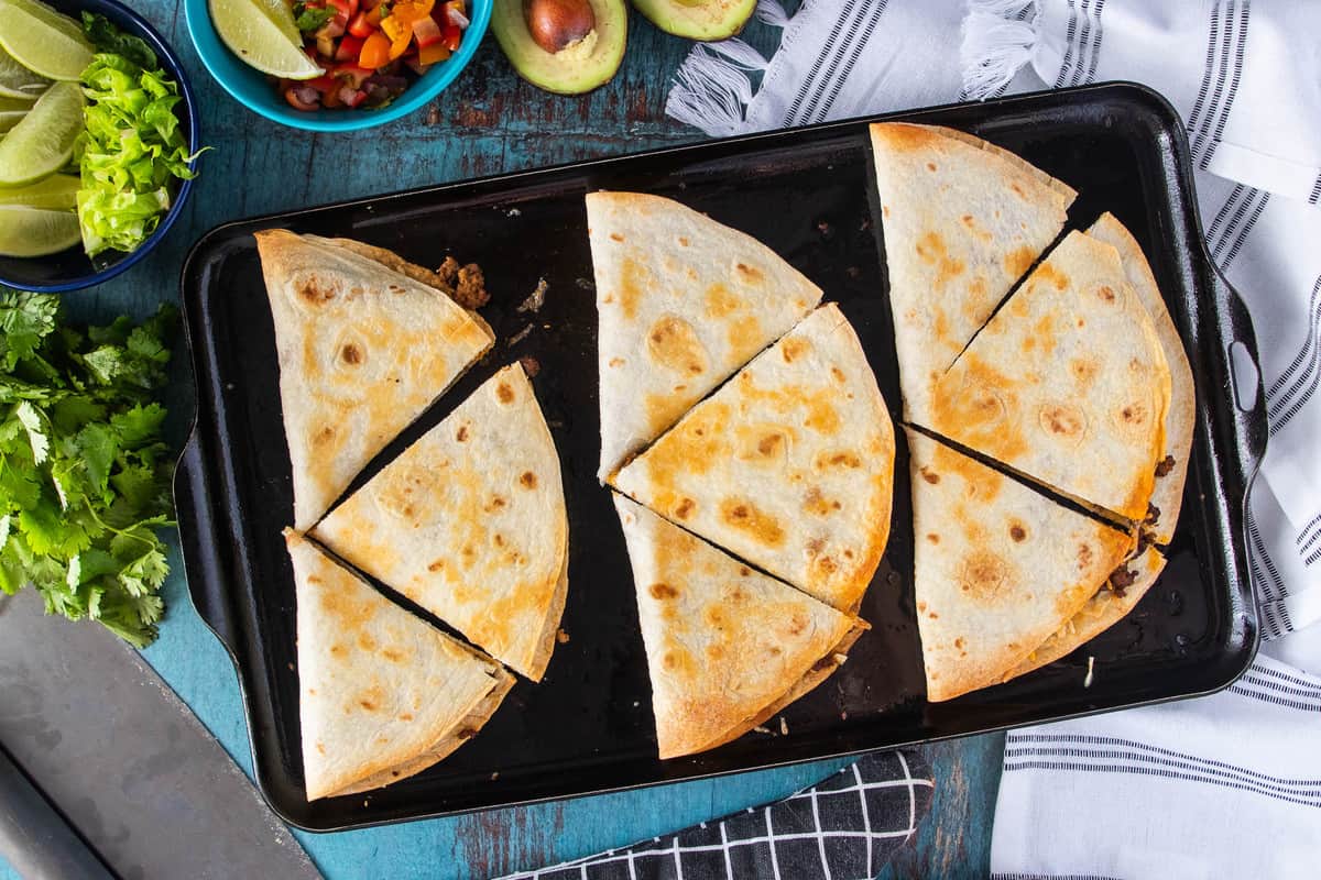 quesadillas sliced into pieces