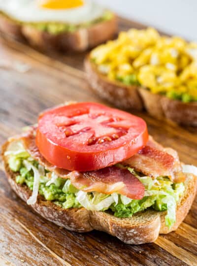 avocado toast with BLT on top