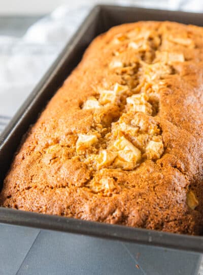 baked apple bread in loaf pan