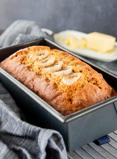 banana bread in loaf pan