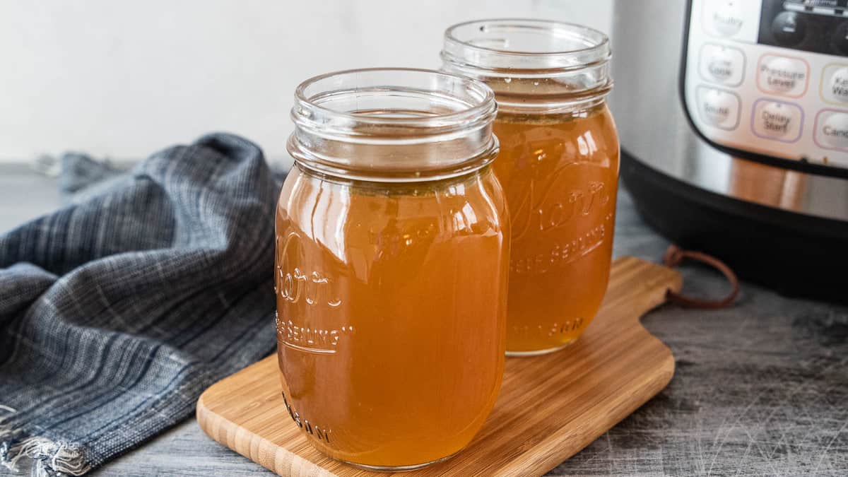 beef bone broth in mason jars