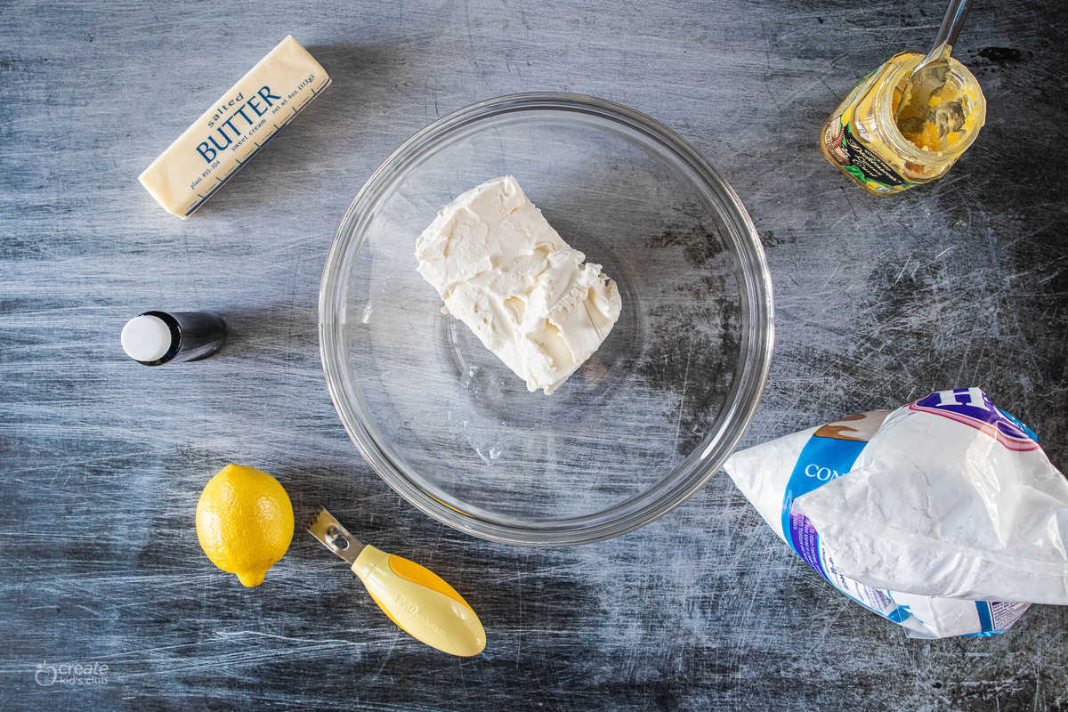 ingredients for lemon cream cheese icing