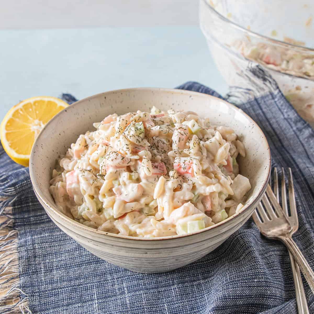 seafood salad in serving dish