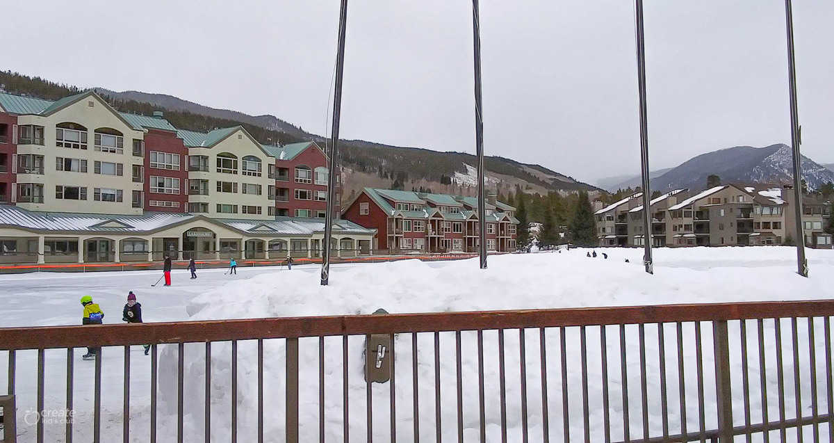 keystone ice skating rink with condos in the background.