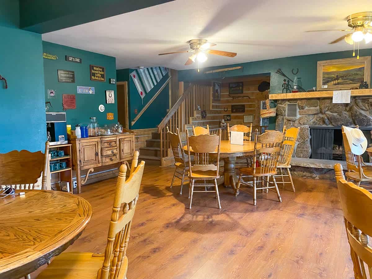 breakfast dining area in main cabin on a ranch