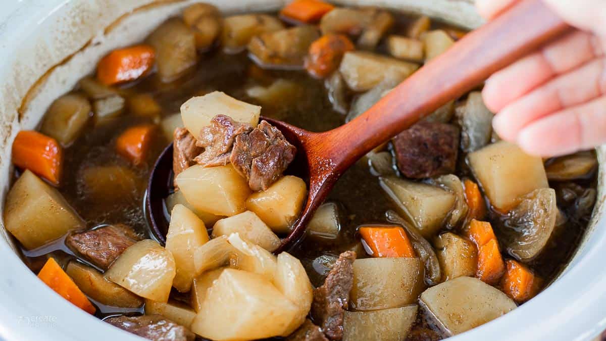 stew ladled from bowl