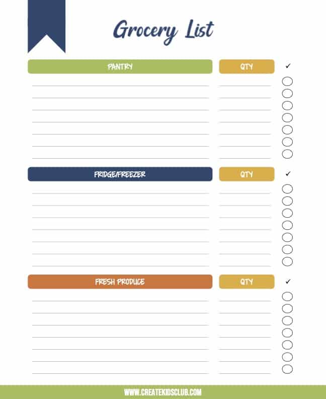 grocery list template