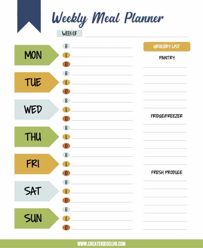 weekly meal planner template