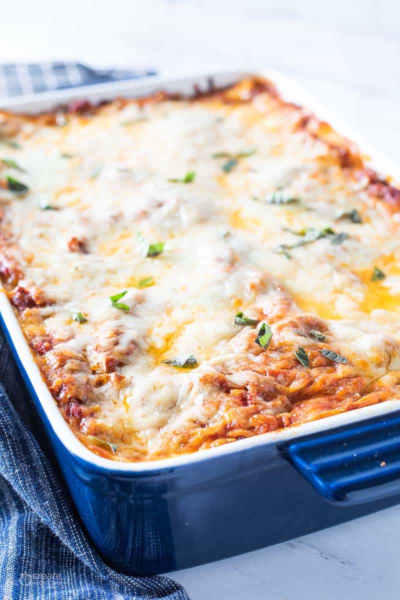 baked lasagna in dish