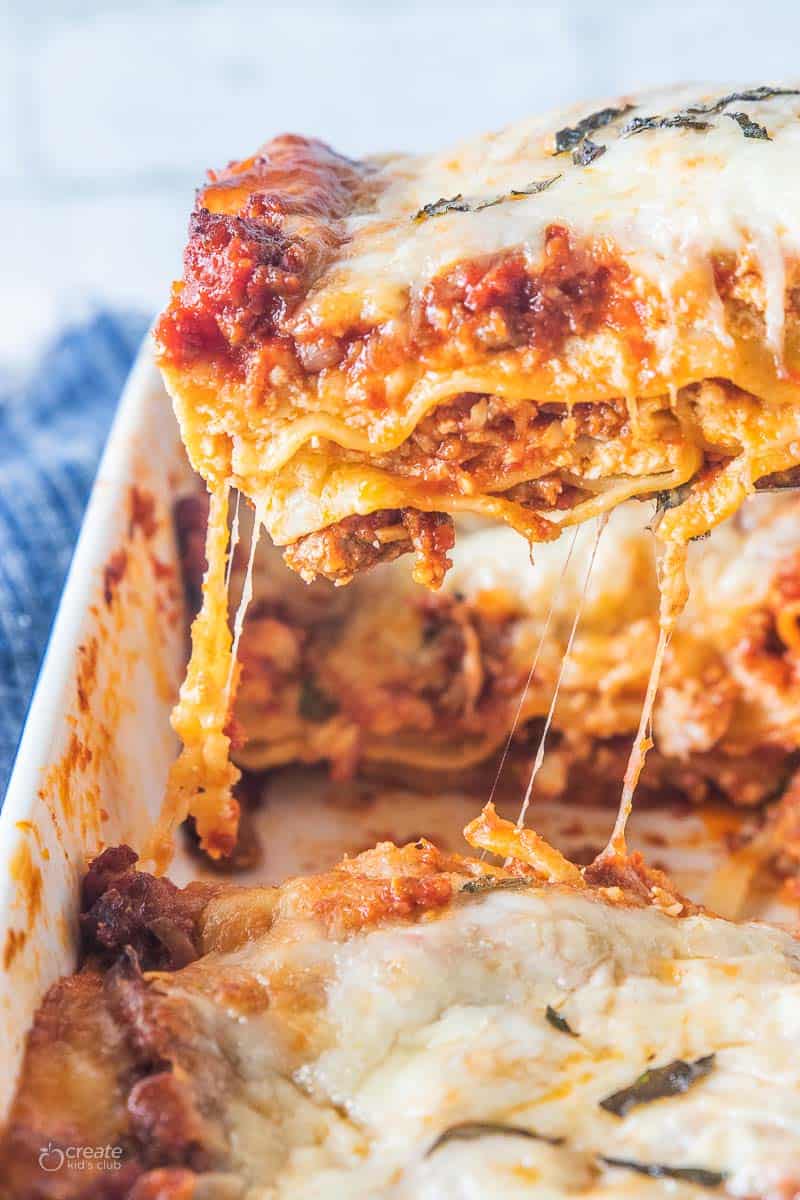 lasagna serving removed from dish
