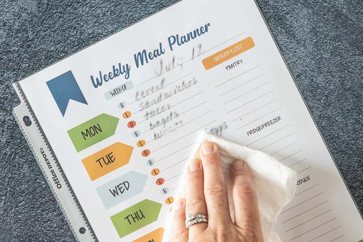 hand erasing meal planner