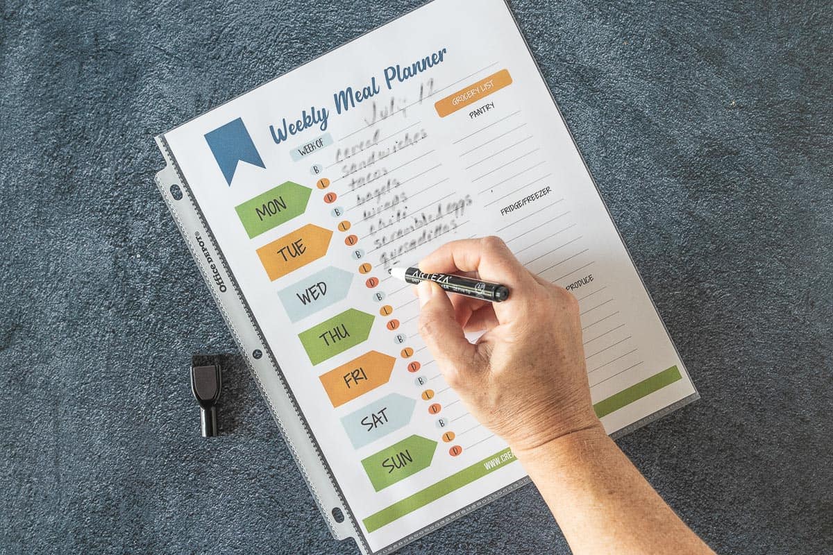 hand writing on dry erase meal planner