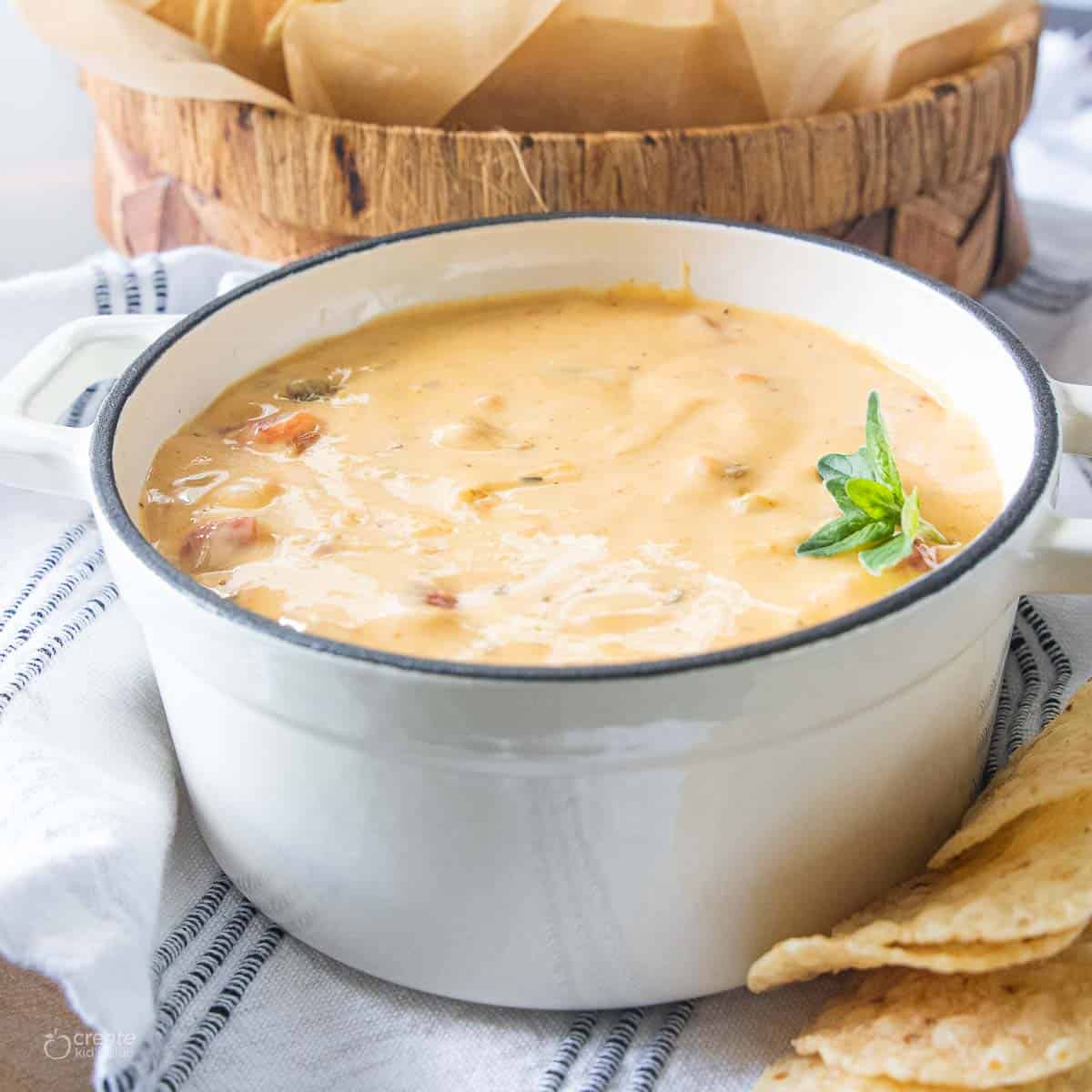 velveta cheese sauce in cast iron dutch oven