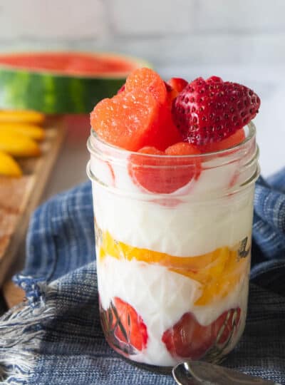 fruit and yogurt parfait in mason jar