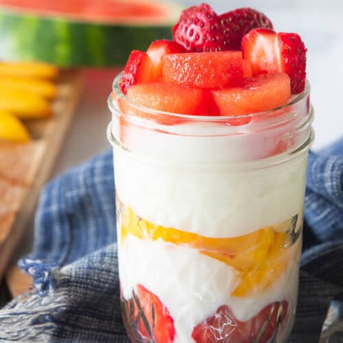 fruit and yogurt parfait in mason jar
