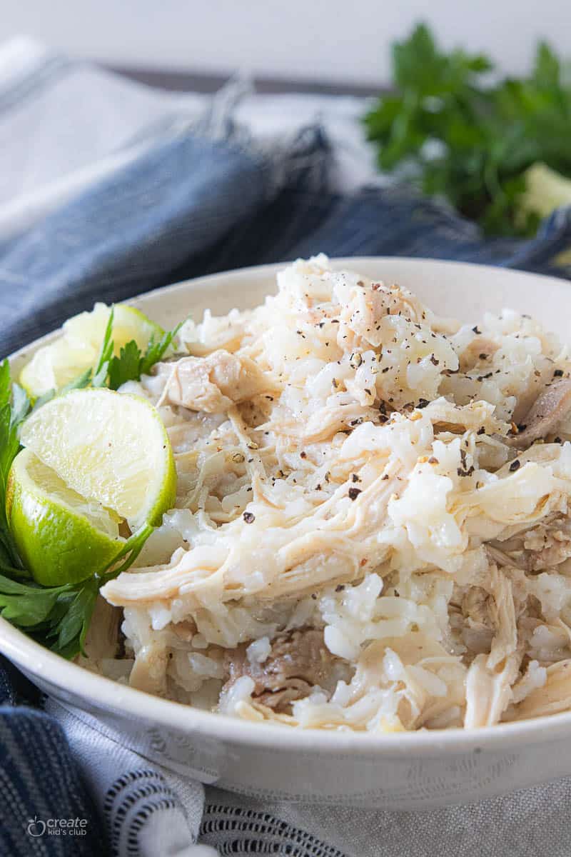 boiled chicken and rice in bowl