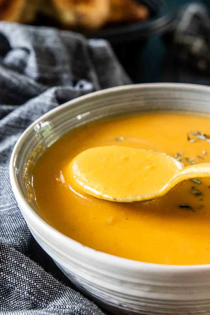 soup in bowl with a spoon