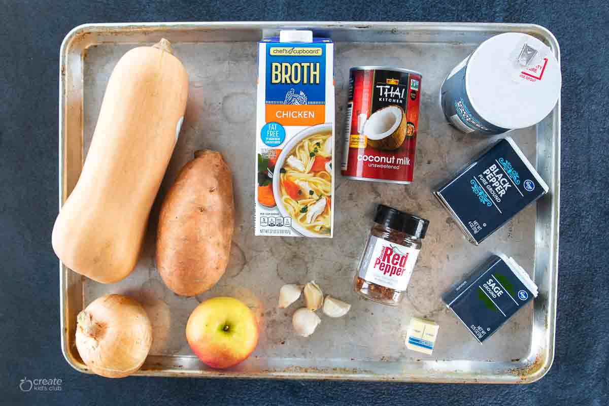 ingredients for butternut squash and sweet potato soup