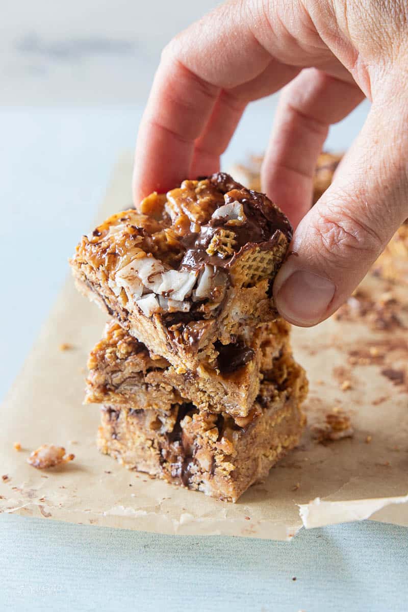 homemade granola bars stacked