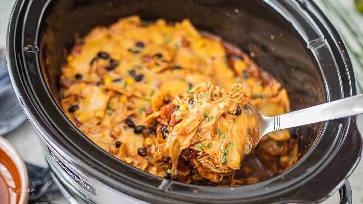 Slow Cooker Chicken Enchilada Casserole - A Mom's Take