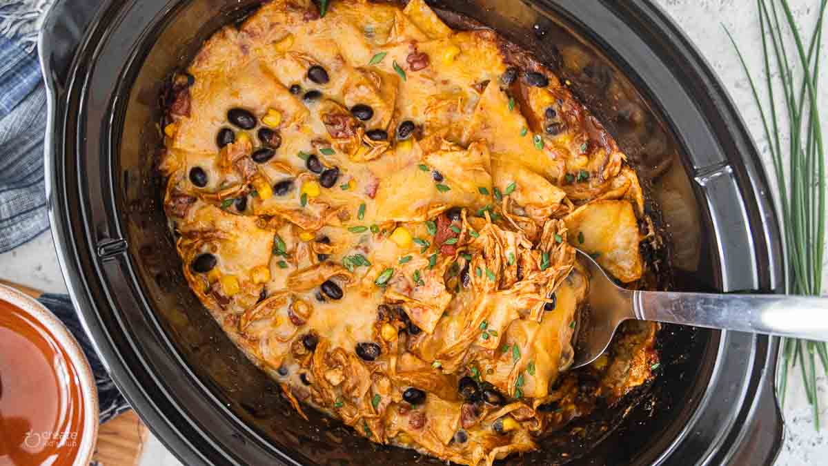 spoon in chicken enchilada crockpot meal