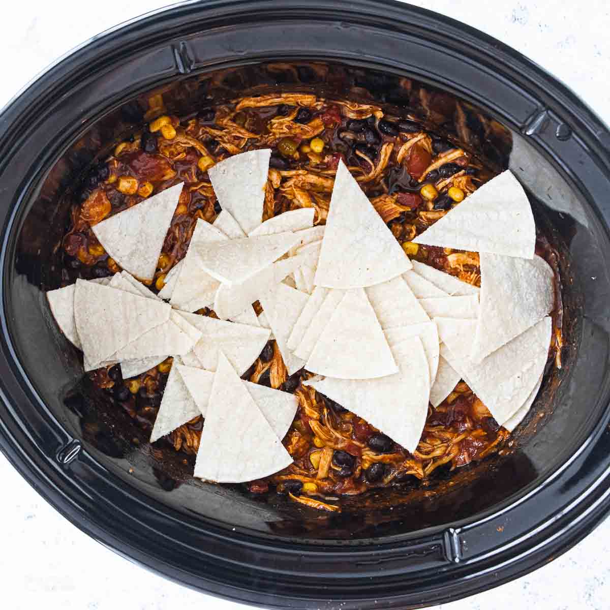 tortilla strips added to crockpot meal