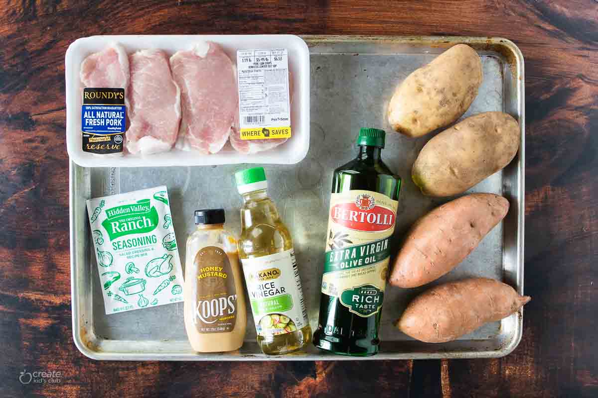 ingredients for pork chop sheet pan dinner