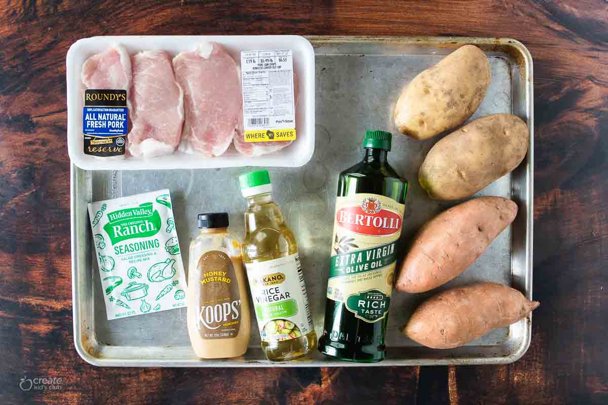 ingredients for pork chop sheet pan dinner