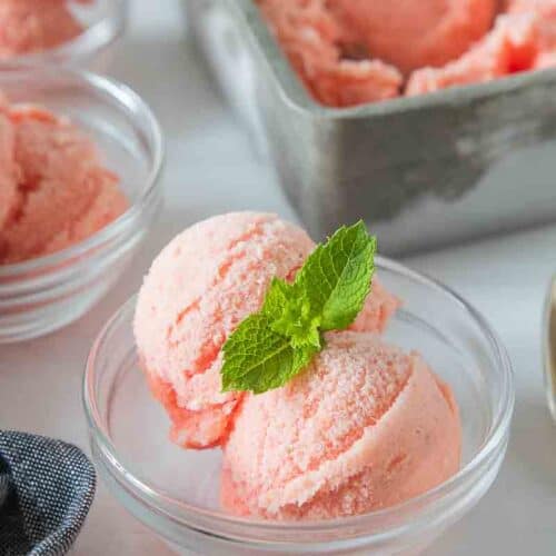 scooped watermelon ice cream in dish