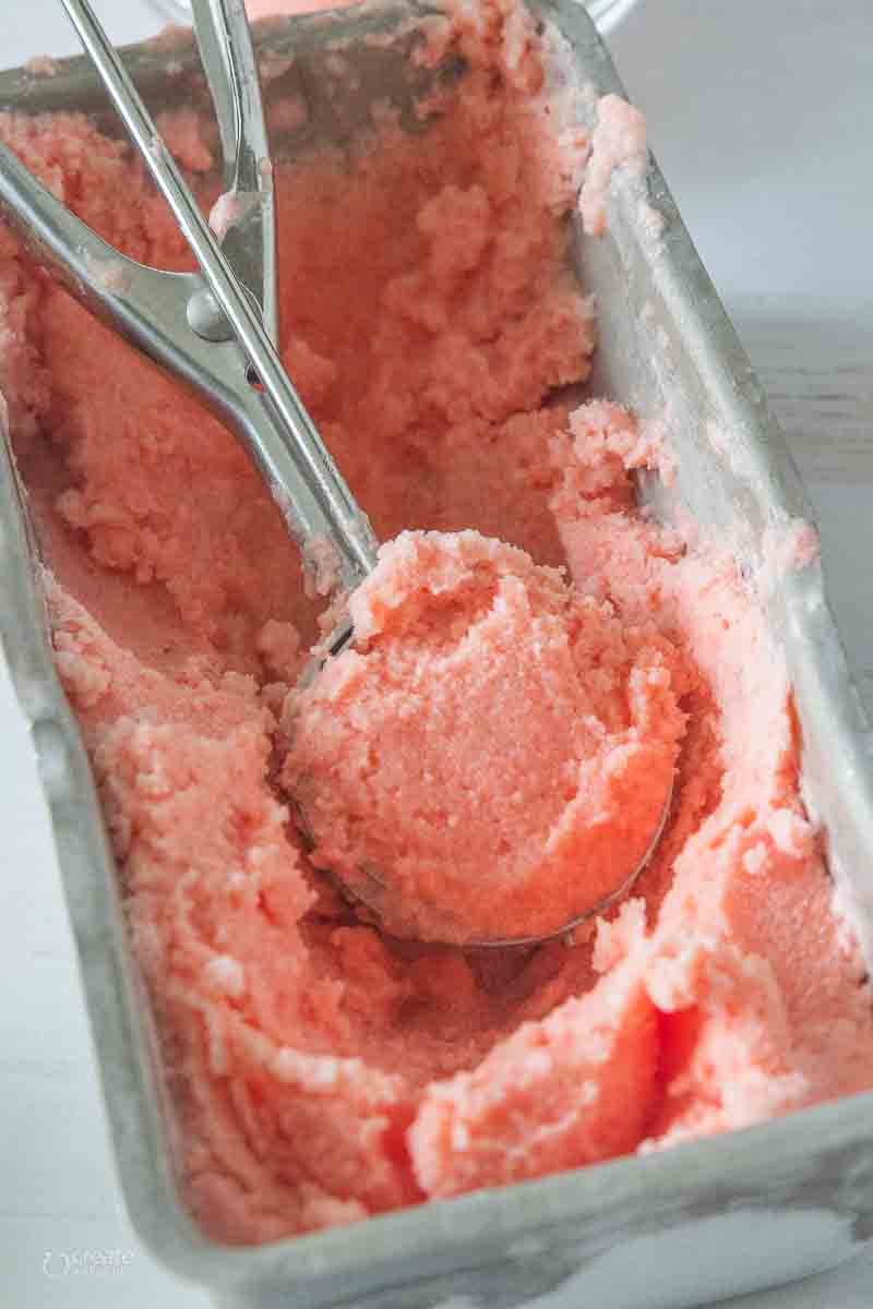 watermelon ice cream being scooped