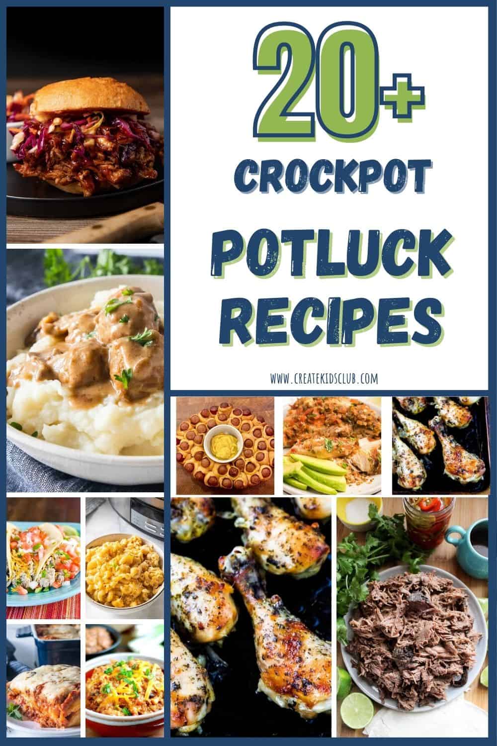 11 pictures of recipes made in a crockpot for potlucks.