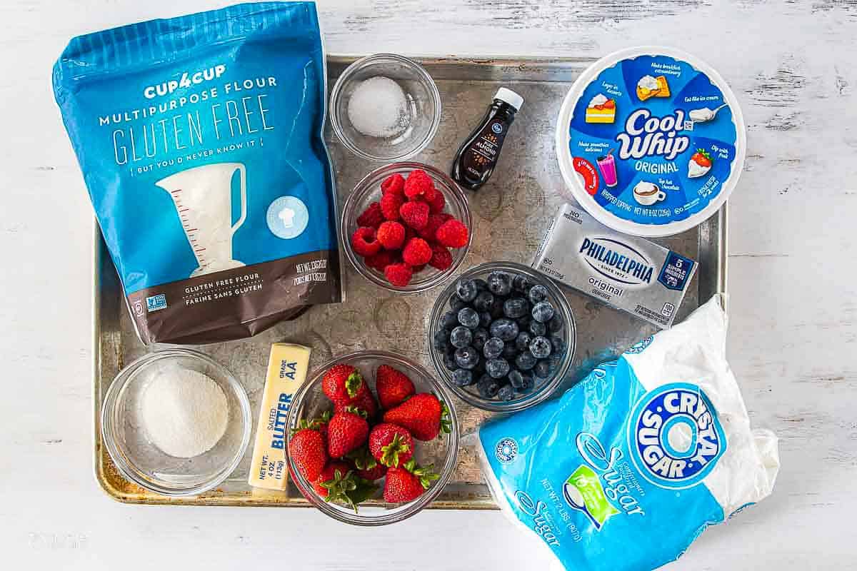 ingredients for Christmas fruit tart on baking sheet